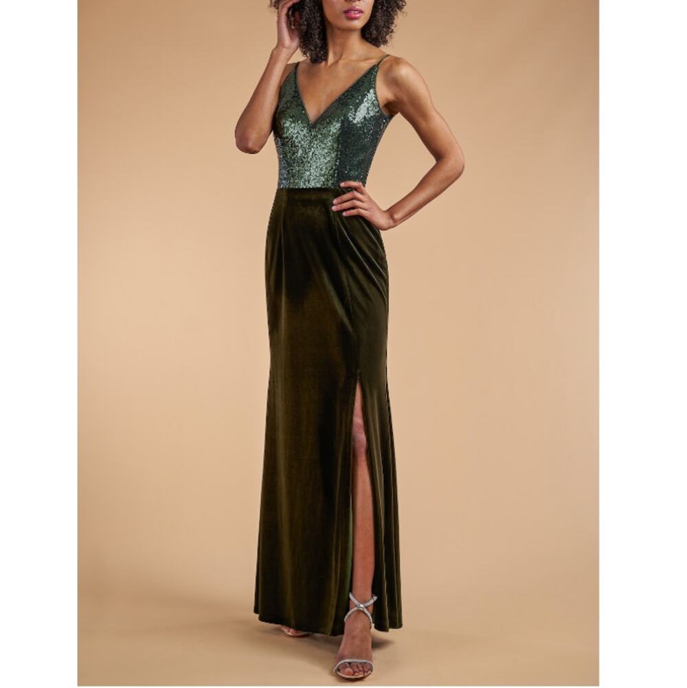 New B2 JASMINE Women's Hunter Pure Jade Sequin Top Floor Length Skirt Size 12